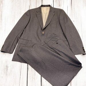 Vintage Hugo Boss Men’s 2-Pc Grey Striped Made in USA Wool Suit Size 44R ~ 36x32
